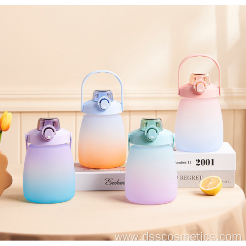 Detachable strap design Popular cute portable reusable plastic water bottle with straw